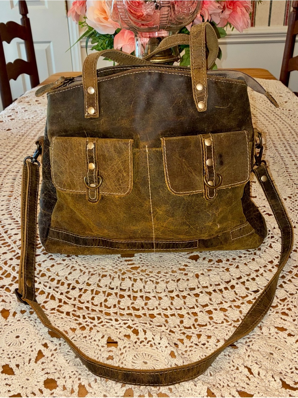 Myra Bag "Ultimate Choice" Brown Distressed Leather Shoulder Bag/Satchel - Picture 5 of 14